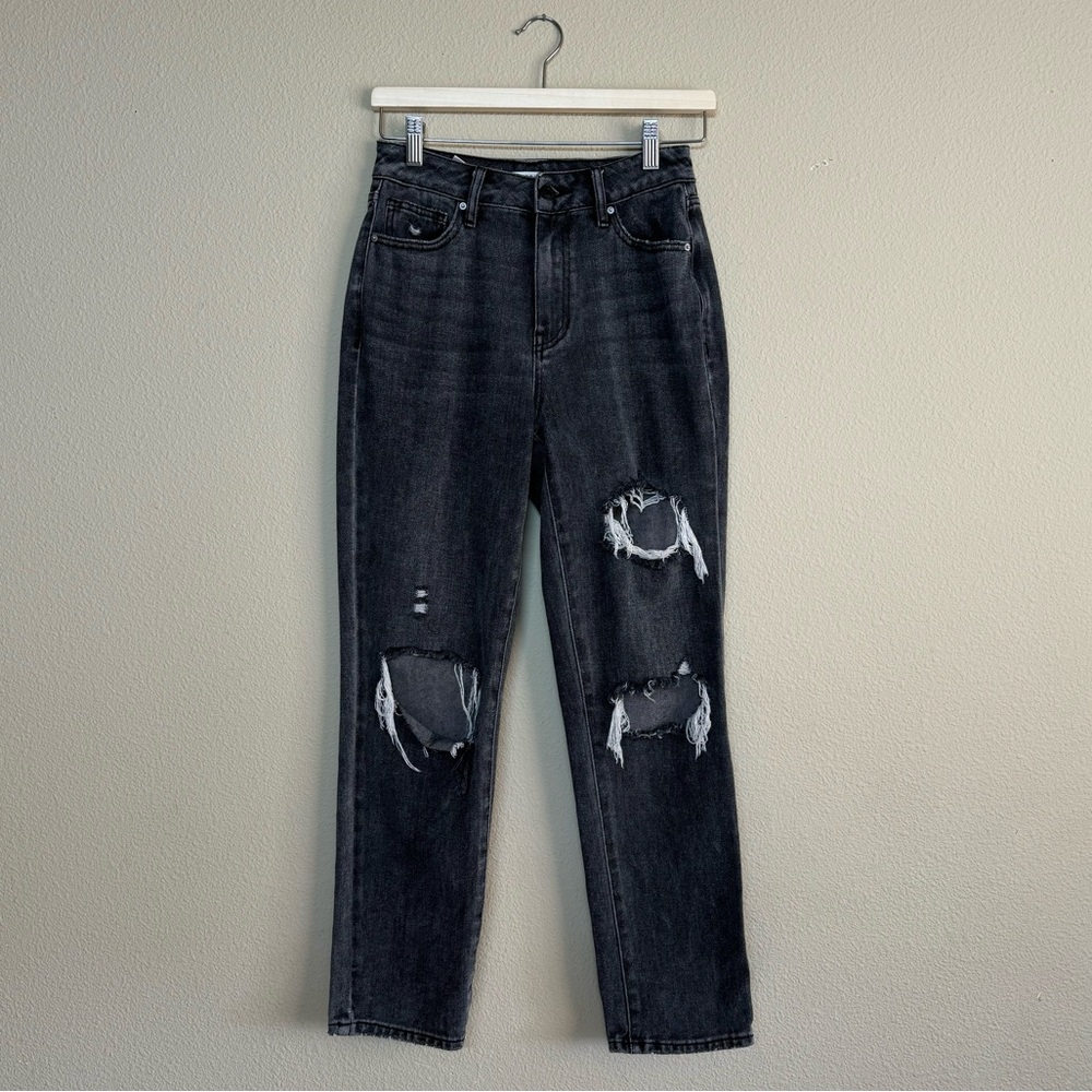 Pacsun pants women 25 100% cotton dark wash distressed mom jeans black
